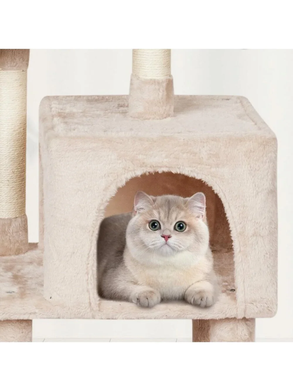 Cozy Cat Tree Tower with Hammock & Scratching Post for Kittens - Beige Condo
